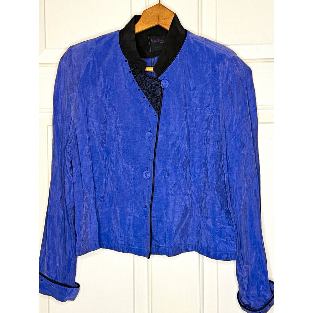 VTG Mary Lynn O'Shea Art To Wear Jacket M Periwinkle Blue Silk Blend Mandarin